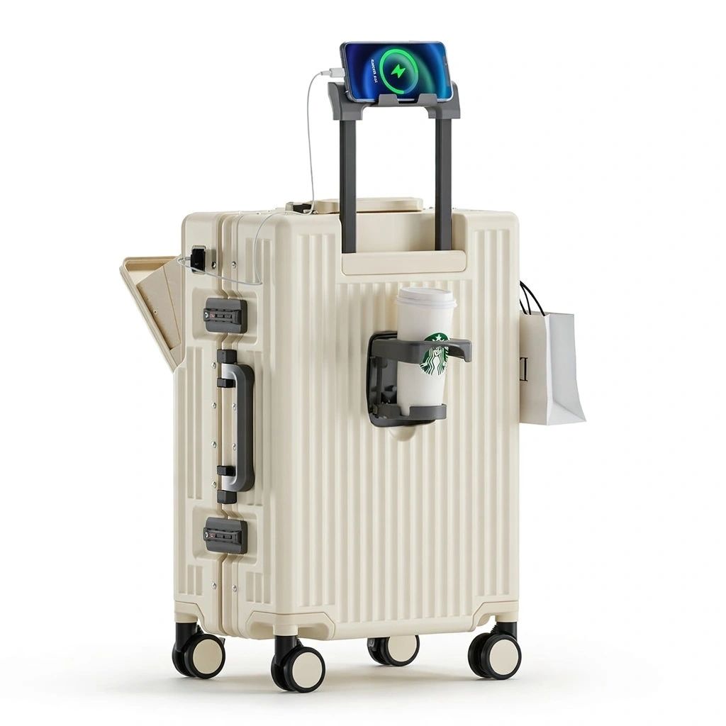 Cream smart suitcase