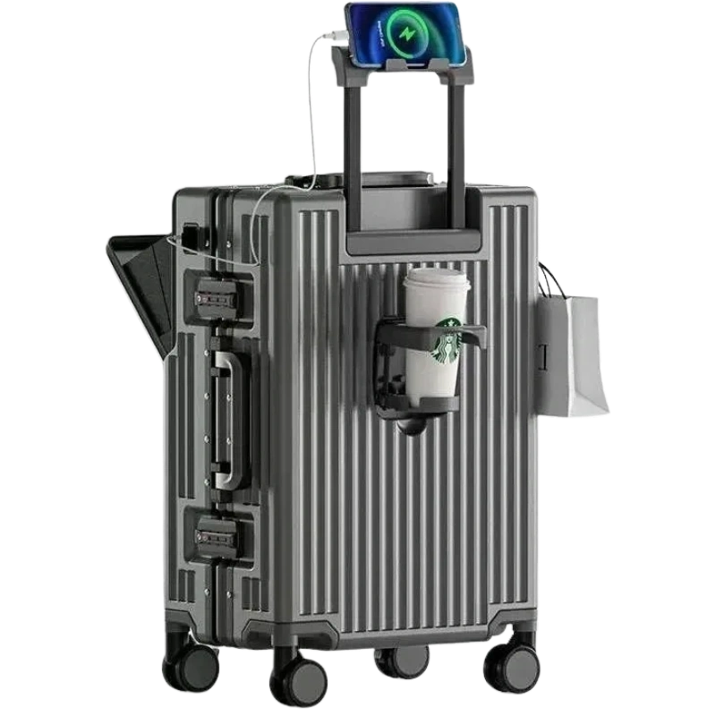Silver ribbed carry-on